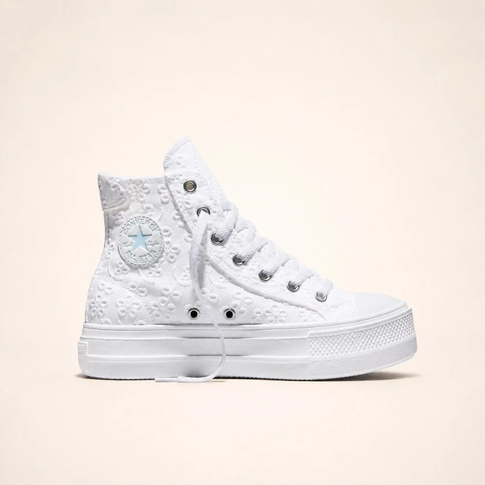 Converse Day One Platform Hi White Eyelet Floral High Top Sneakers Kid 6 NEW